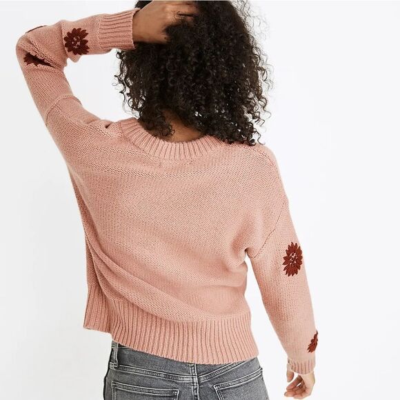 Madewell Flower Embroidered Pullover Knit Spring Grandmacore Sweater Small - Picture 3 of 10